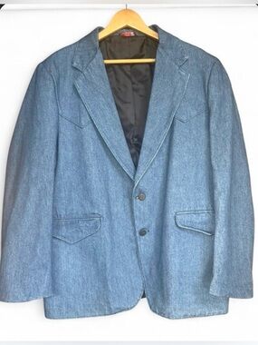 Men's Blue Denim Blazer - Classic Single-Breasted Jacket